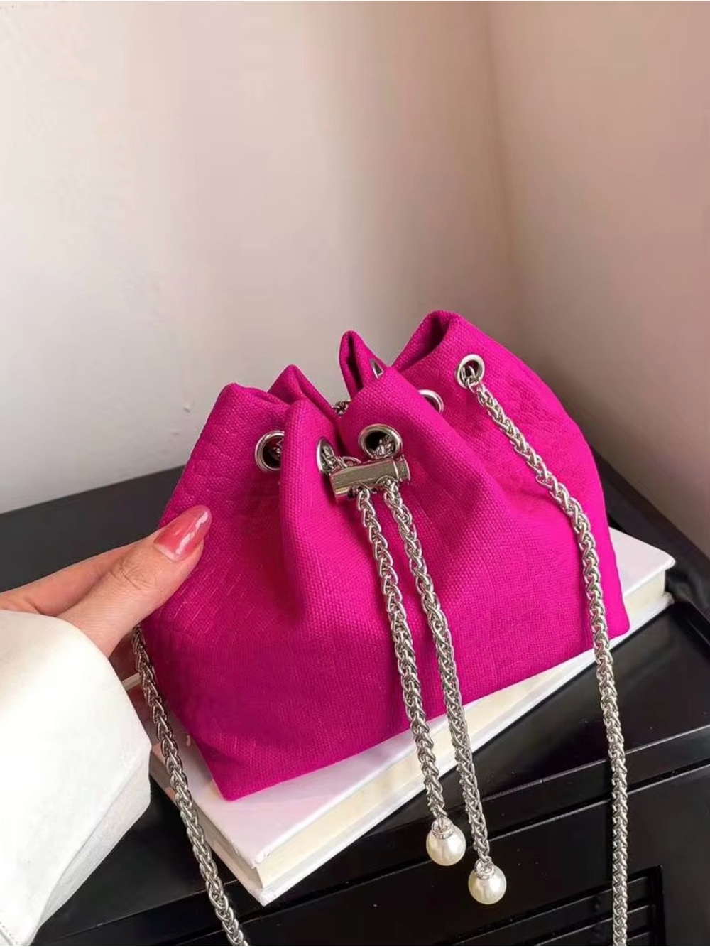 Fuchsia Drawstring Mini Chain Shoulder Bag